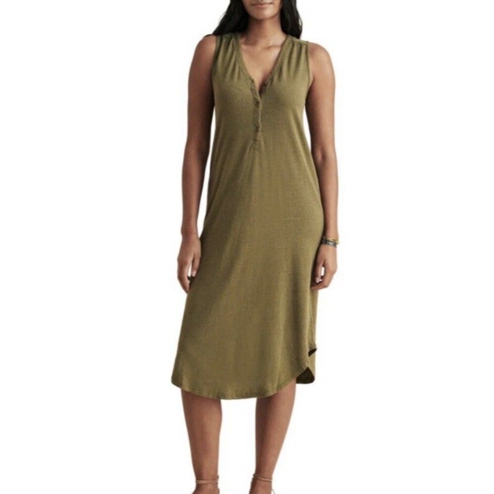 Faherty Annie Olive Green Sleeveless Midi Dress Women's Size Medium Super Soft